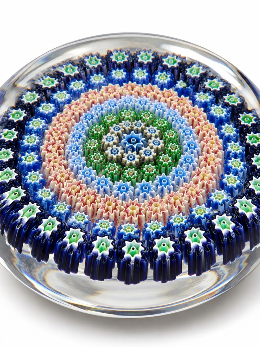Concentric Millefiori Art Glass Paperweight Floral Cane 2.5" Multicolor